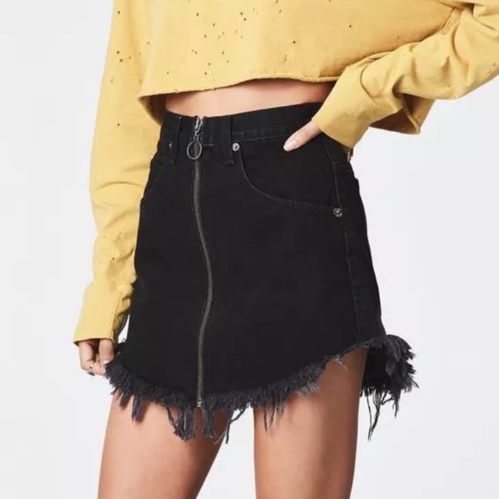 Carmar Beatrice Black Denim Front Zip Skirt